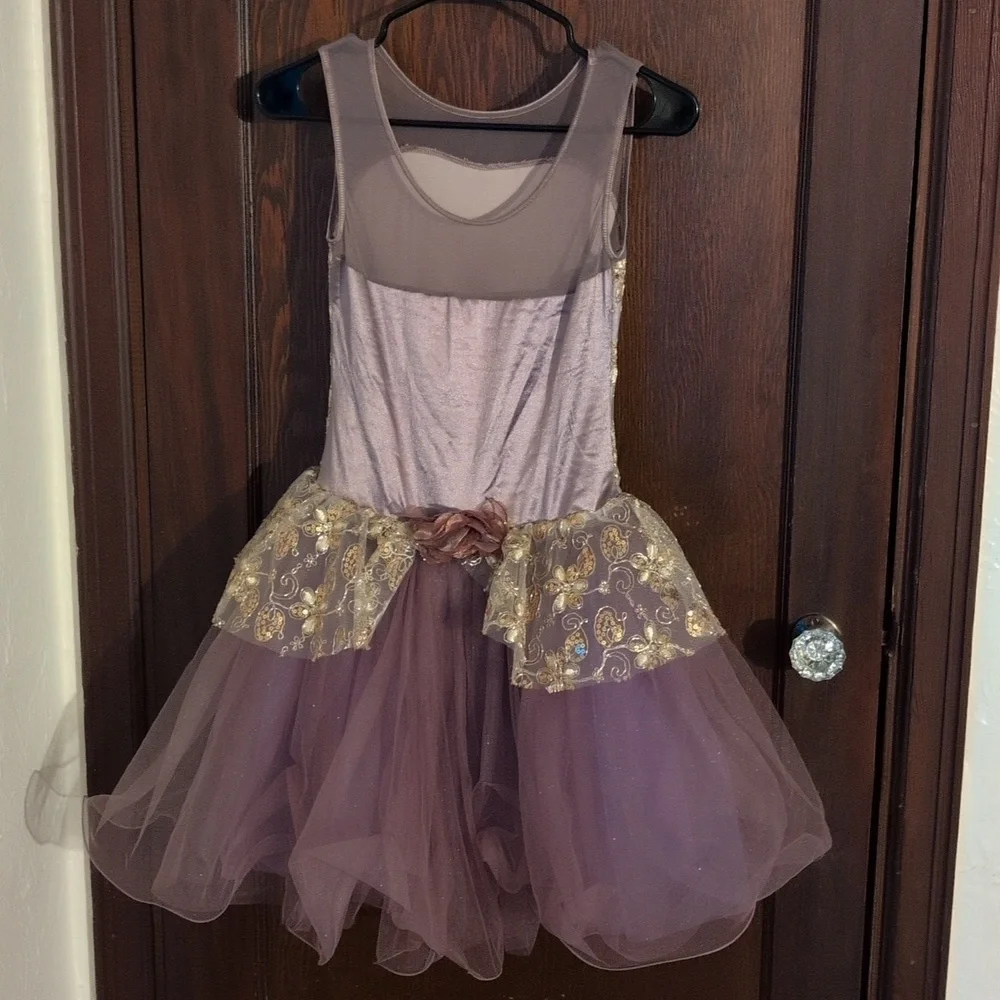 Weissman Purple with Floral Gold Sequined Tulle Leotard Dress Dance Costume LC
